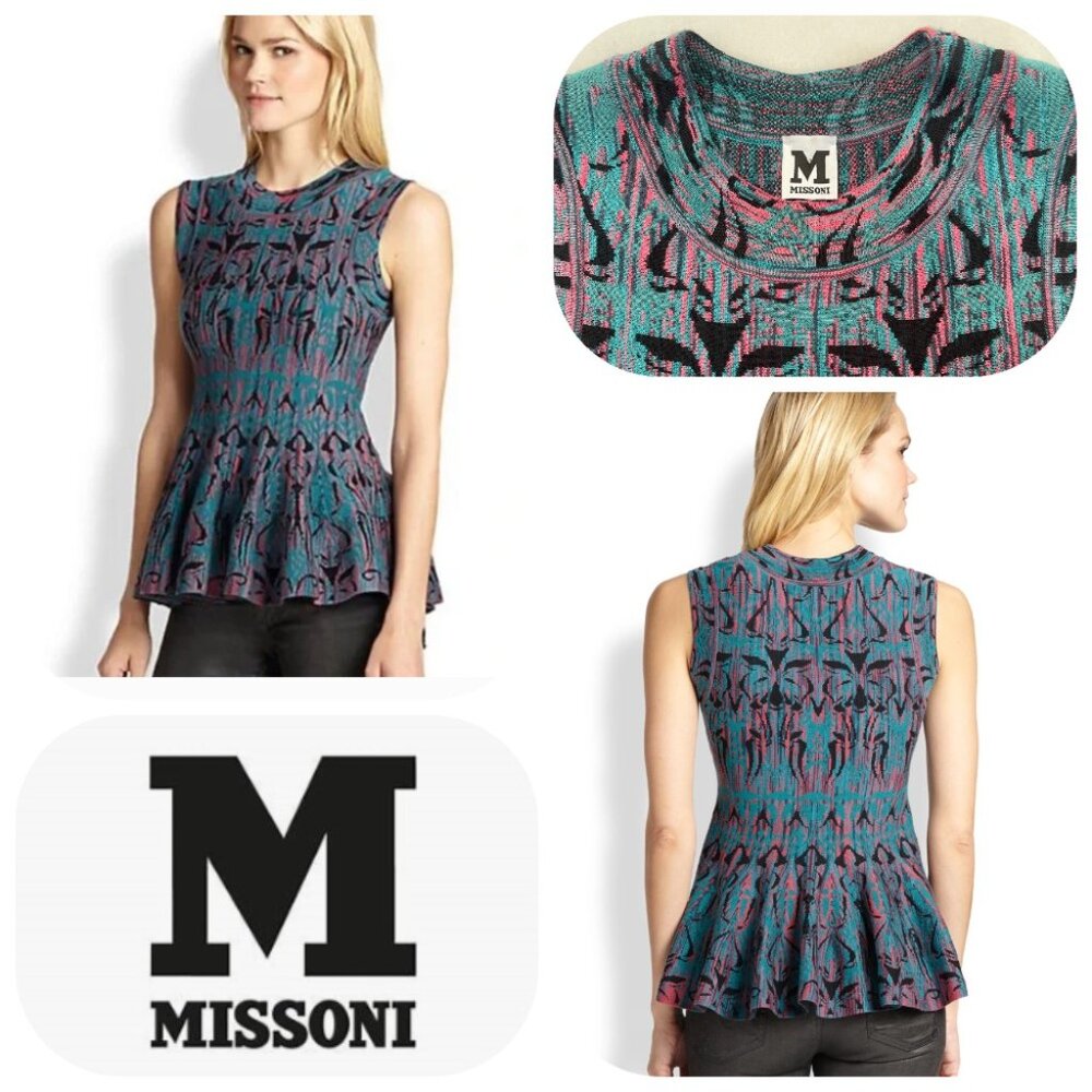Missoni Sleeveless Knit Peplum jersey Wool Blend Top
